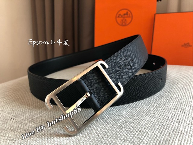 HERMES高端男士皮帶 愛馬仕SOCIETY 32 REVERSIBLE BELT金屬扣雙面用腰帶  jjp1109